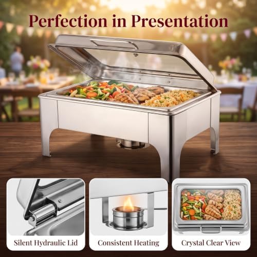 9QT Chafing Dishes for Buffet with Glass Lid, 4Pack Round Chafing Dish | Buffet Servers and Warmers Set in, alternate view 3
