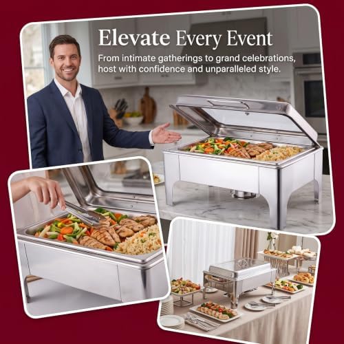 9QT Chafing Dishes for Buffet with Glass Lid, 4Pack Round Chafing Dish | Buffet Servers and Warmers Set in, alternate view 4