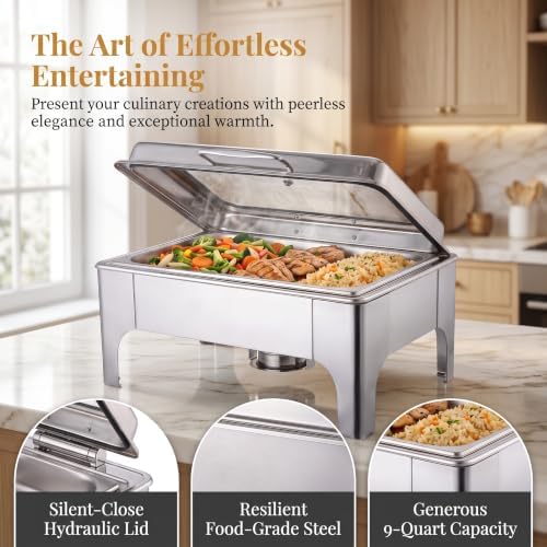 9QT Chafing Dishes for Buffet with Glass Lid, 4Pack Round Chafing Dish | Buffet Servers and Warmers Set in, alternate view 5