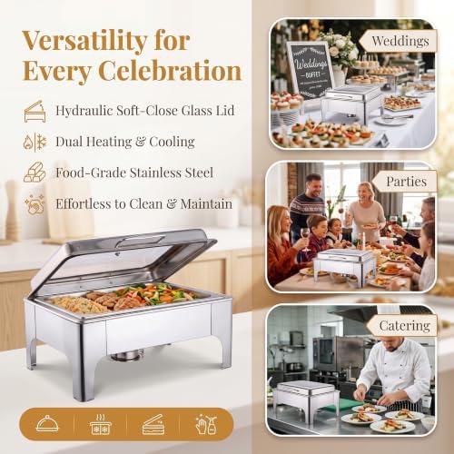 9QT Chafing Dishes for Buffet with Glass Lid, 4Pack Round Chafing Dish | Buffet Servers and Warmers Set in, alternate view 6