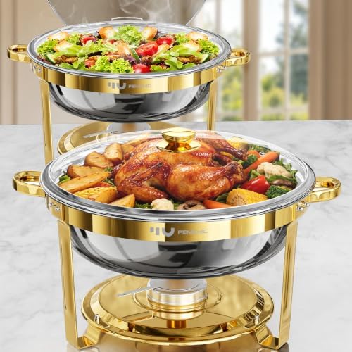9QT Gold Chafing Dishes for Buffet, 2 Pack Round Chafer Set in Gold