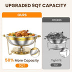 9QT Gold Chafing Dishes for Buffet, 2 Pack Round Chafer Set in Gold, alternate view 3