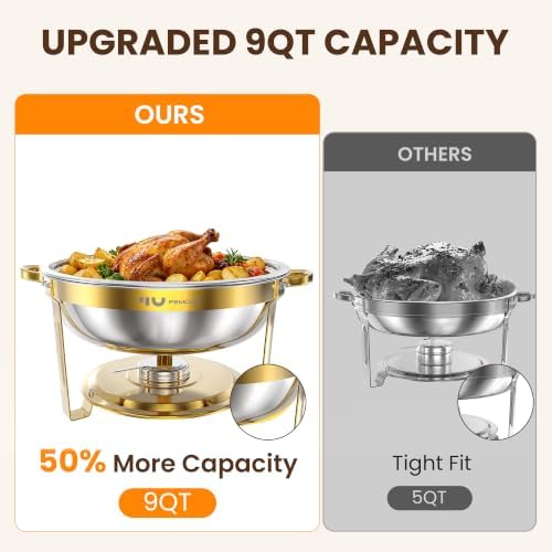 9QT Gold Chafing Dishes for Buffet, 2 Pack Round Chafer Set in Gold, alternate view 3