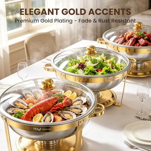 9QT Gold Chafing Dishes for Buffet, 2 Pack Round Chafer Set in Gold, alternate view 4