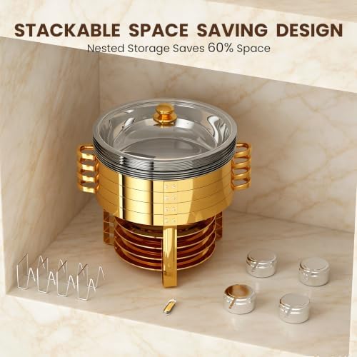 9QT Gold Chafing Dishes for Buffet, 2 Pack Round Chafer Set in Gold, alternate view 6
