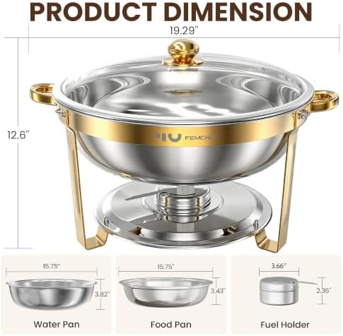 9QT Gold Chafing Dishes for Buffet, 4 Pack Round Chafer Set in Gold, alternate view 2