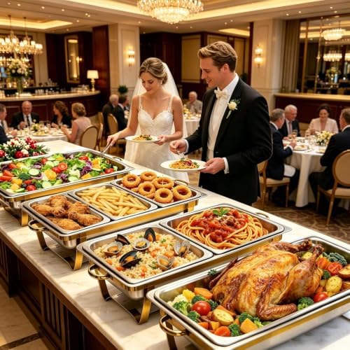 9QT Gold Rectangular Chafing Dishes Buffet, 7 Multi-Size Food Pan, 4Pack in Gold003, alternate view 2