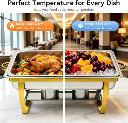 9QT Gold Rectangular Chafing Dishes Buffet, 7 Multi-Size Food Pan, 4Pack in Gold003, alternate view 4