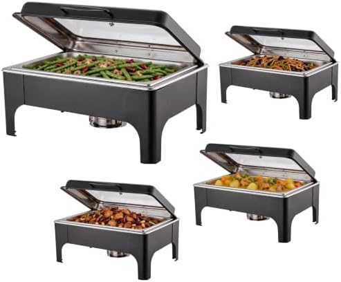 9QT Rectangular Chafing Dishes for Buffet 4 Pack (Black) in Black