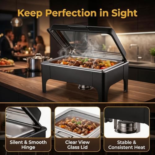 9QT Rectangular Chafing Dishes for Buffet 4 Pack (Black) in Black, alternate view 4
