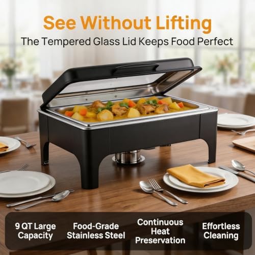 9QT Rectangular Chafing Dishes for Buffet 4 Pack (Black) in Black, alternate view 6