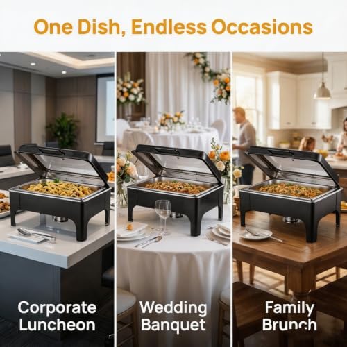 9QT Rectangular Chafing Dishes for Buffet 4 Pack (Black) in Black, alternate view 7