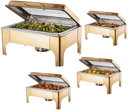 9QT Rectangular Chafing Dishes for Buffet 4 Pack (Gold) in Gold