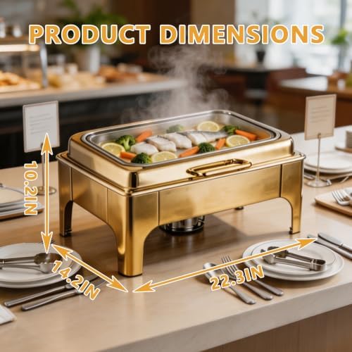 9QT Rectangular Chafing Dishes for Buffet 4 Pack (Gold) in Gold, alternate view 3