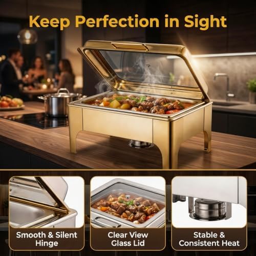 9QT Rectangular Chafing Dishes for Buffet 4 Pack (Gold) in Gold, alternate view 4