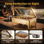 9QT Rectangular Chafing Dishes for Buffet 4 Pack (Gold) in Gold, alternate view 4
