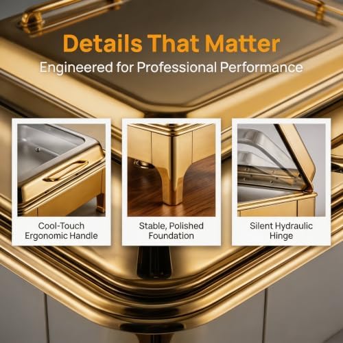 9QT Rectangular Chafing Dishes for Buffet 4 Pack (Gold) in Gold, alternate view 5