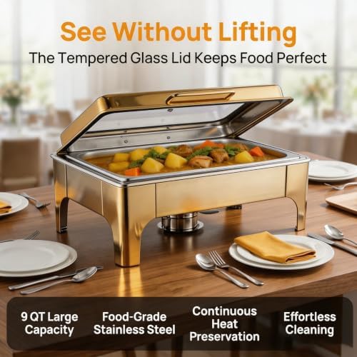 9QT Rectangular Chafing Dishes for Buffet 4 Pack (Gold) in Gold, alternate view 6