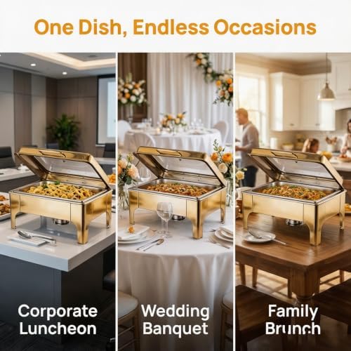 9QT Rectangular Chafing Dishes for Buffet 4 Pack (Gold) in Gold, alternate view 7