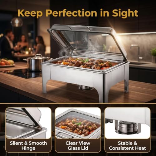 9QT Rectangular Chafing Dishes for Buffet 4 Pack (Silver) in Silver, alternate view 4