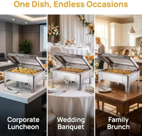 9QT Rectangular Chafing Dishes for Buffet 4 Pack (Silver) in Silver, alternate view 7