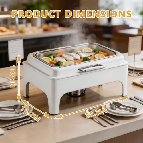 9QT Rectangular Chafing Dishes for Buffet 4 Pack (White) in White, alternate view 3
