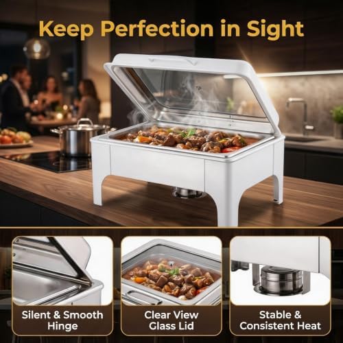 9QT Rectangular Chafing Dishes for Buffet 4 Pack (White) in White, alternate view 4