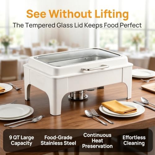 9QT Rectangular Chafing Dishes for Buffet 4 Pack (White) in White, alternate view 6