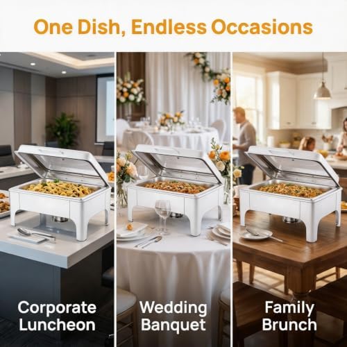 9QT Rectangular Chafing Dishes for Buffet 4 Pack (White) in White, alternate view 7