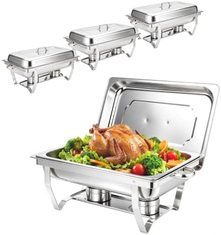 9QT Rectangular Chafing Dishes for Buffet, Chafers and Buffet Warmers Sets in Silver