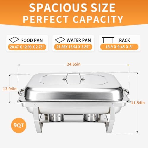 9QT Rectangular Chafing Dishes for Buffet, Chafers and Buffet Warmers Sets in Silver, alternate view 2