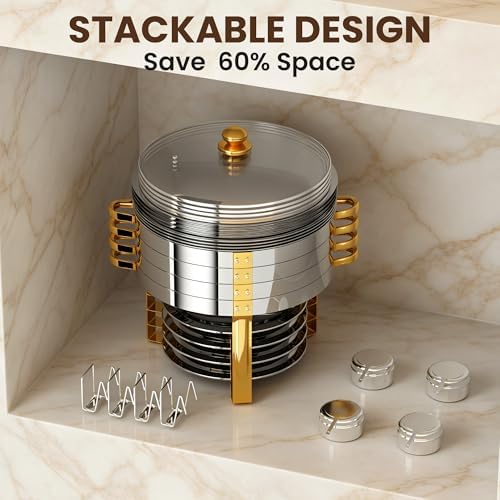 9QT Round Chafing Dishes for Buffet, 2 Pack Gold Chafer Set, alternate view 3