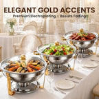 9QT Round Chafing Dishes for Buffet, 2 Pack Gold Chafer Set, alternate view 5
