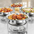 9QT Round Stainless Steel Chafing Dishes for Buffet, 4 Pack Chafers in Silver
