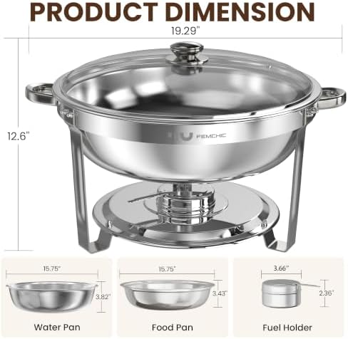 9QT Round Stainless Steel Chafing Dishes for Buffet, 4 Pack Chafers in Silver, alternate view 2