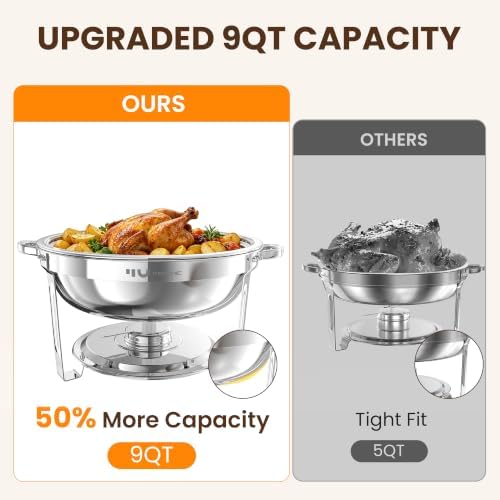 9QT Round Stainless Steel Chafing Dishes for Buffet, 4 Pack Chafers in Silver, alternate view 3