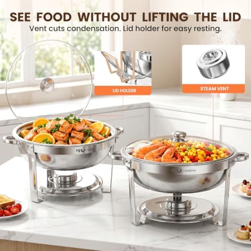 9QT Round Stainless Steel Chafing Dishes for Buffet, 4 Pack Chafers in Silver, alternate view 5