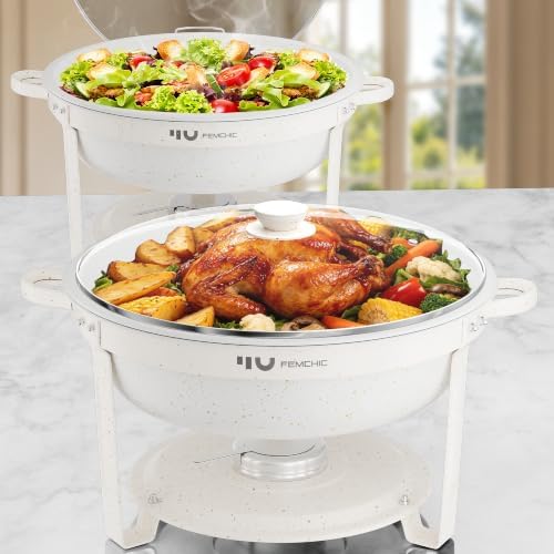 9QT White Chafing Dishes for Buffet, 2 Pack Maifanite-Coated Chafer in White