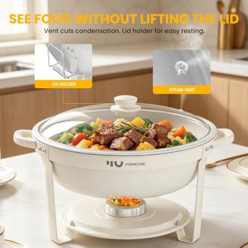 9QT White Chafing Dishes for Buffet, 2 Pack Maifanite-Coated Chafer in White, alternate view 4