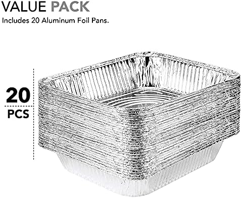 9x13 Aluminum Pans (20 Pack) - Disposable & Recyclable Foil Tray- Half Size Steam Table Deep Pans - Tin Foil, alternate view