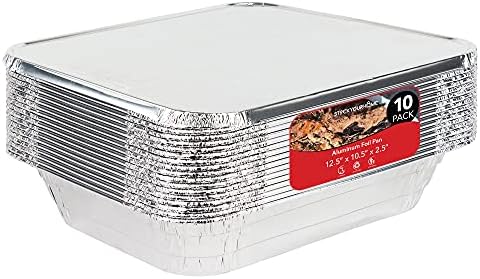 9x13 Aluminum Trays with Lids (10 Pack) - Disposable Half Size Deep Pans for Cooking, Storage, BBQ, Grilling