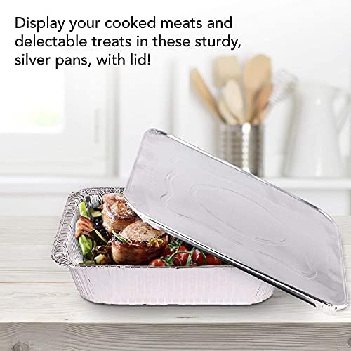 9x13 Aluminum Trays with Lids (10 Pack) - Disposable Half Size Deep Pans for Cooking, Storage, BBQ, Grilling, alternate view