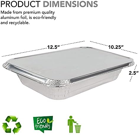 9x13 Aluminum Trays with Lids (10 Pack) - Disposable Half Size Deep Pans for Cooking, Storage, BBQ, Grilling, alternate view