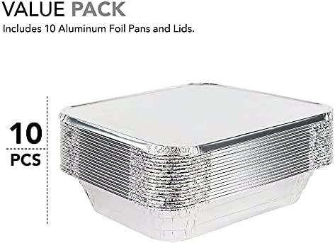 9x13 Aluminum Trays with Lids (10 Pack) - Disposable Half Size Deep Pans for Cooking, Storage, BBQ, Grilling, alternate view