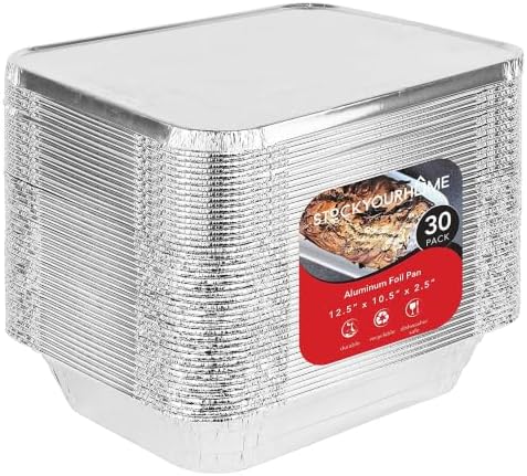 9x13 Disposable Aluminum Pans with Lids, 30 Pack