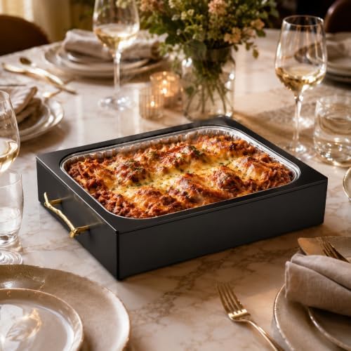 9x13 Disposable Pan Holder with Lid, Lucite Casserole Serving Tray for Pans in 9x13 Inches in Black, alternate view 3