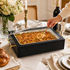 9x13 Disposable Pan Holder with Lid, Lucite Casserole Serving Tray for Pans in 9x13 Inches in Black, alternate view 4