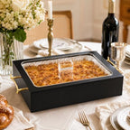 9x13 Disposable Pan Holder with Lid, Lucite Casserole Serving Tray for Pans in 9x13 Inches in Black, alternate view 7
