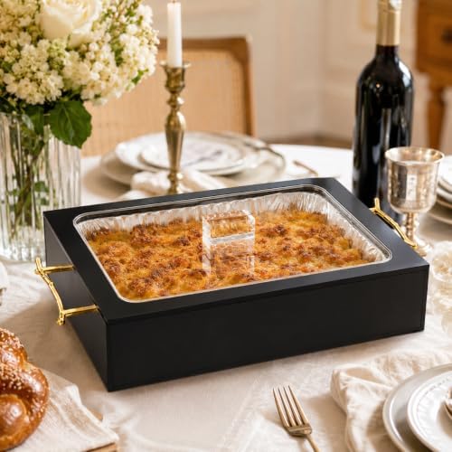9x13 Disposable Pan Holder with Lid, Lucite Casserole Serving Tray for Pans in 9x13 Inches in Black, alternate view 7