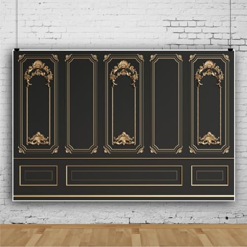 9x6ft Gold Black Vintage Room Inside Backdrop European Frame Modern House French Castle Cementery Wall Retro, alternate view